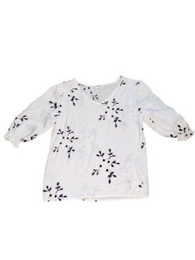 Anthropologie Kindred Womens Embroidered Gauzy 3/4 Sleeve Blouse-White-M-GUC